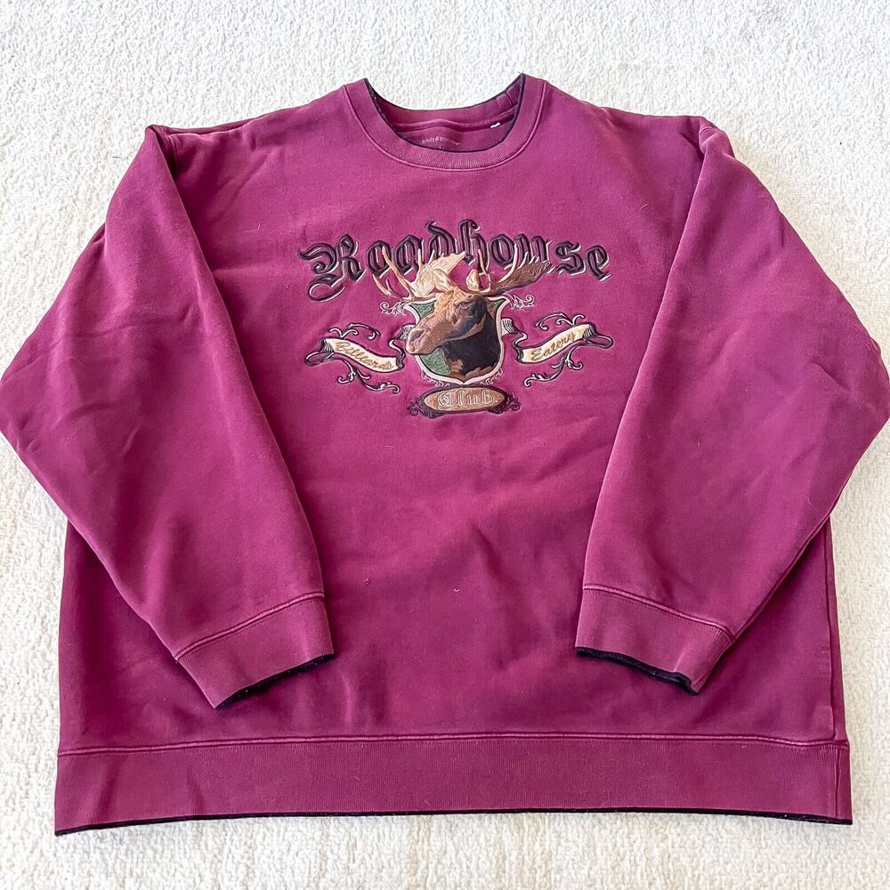 Croft and Barrow Moose Sweatshirt Mens XL Embroidered Vintage Burgundy Hunting - Picture 2 of 10